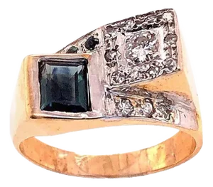 14 Karat Yellow and White Gold Sapphire and Diamond Contemporary Ring