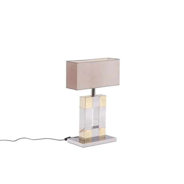 Gold Geometric Table Lamp in Silver and Gold Metal, 1970s For Sale - Image 8 of 8