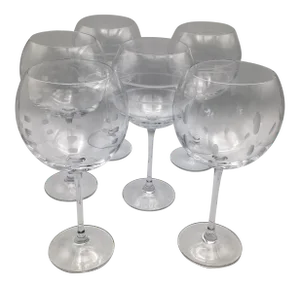 Etched Crystal Balloon Wine Glasses Set of - 6
