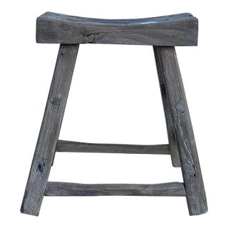 Rustic Raw Rough Wood Grain Rectangle Slim Stool Bench Side Table For Sale