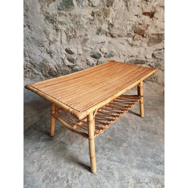 Vintage Bamboo and Rattan Coffee Table with Magazine Rack, France, 1960s-1970s For Sale - Image 9 of 14