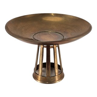 Modern Indian Brass Pedestal Bowl Footed Dish Compote 8.5" D For Sale