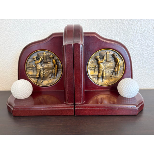 Golf Theme Vintage Bookends With Brass Inserts-a Pair For Sale - Image 4 of 4