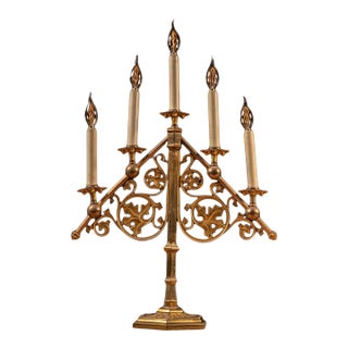 Mid 20th Century Gothic Revival Five-Light Candelabra Table Lamp For Sale