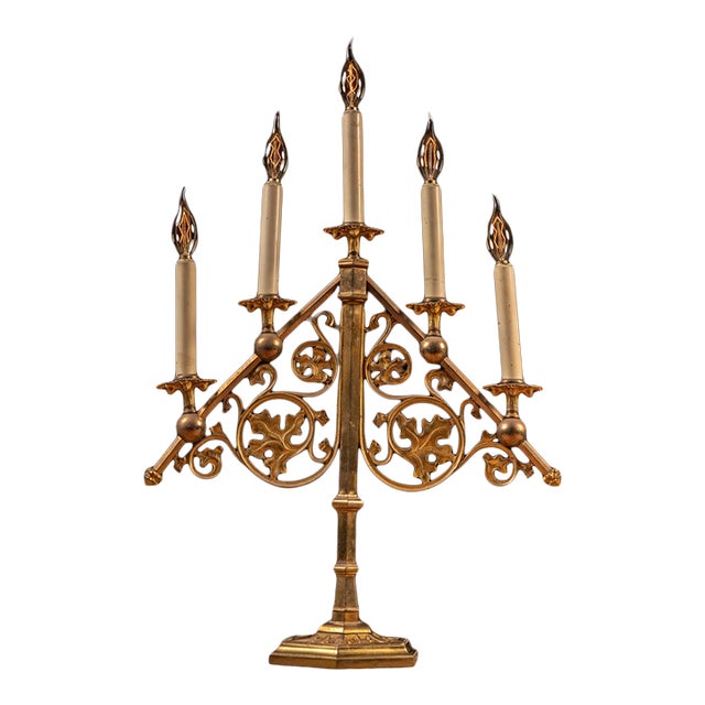 Mid 20th Century Gothic Revival Five-Light Candelabra Table Lamp For Sale