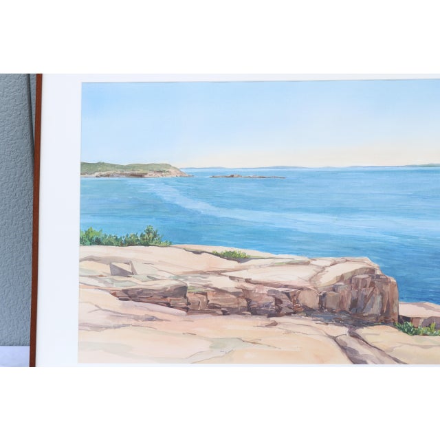 1986 Hannah Ferenbach Rocky Coastal Seascape Watercolor Painting One-of-a-Kind For Sale - Image 9 of 18