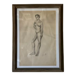1970's James Battle " Standing Nude" Charcoal on Paper Drawing
