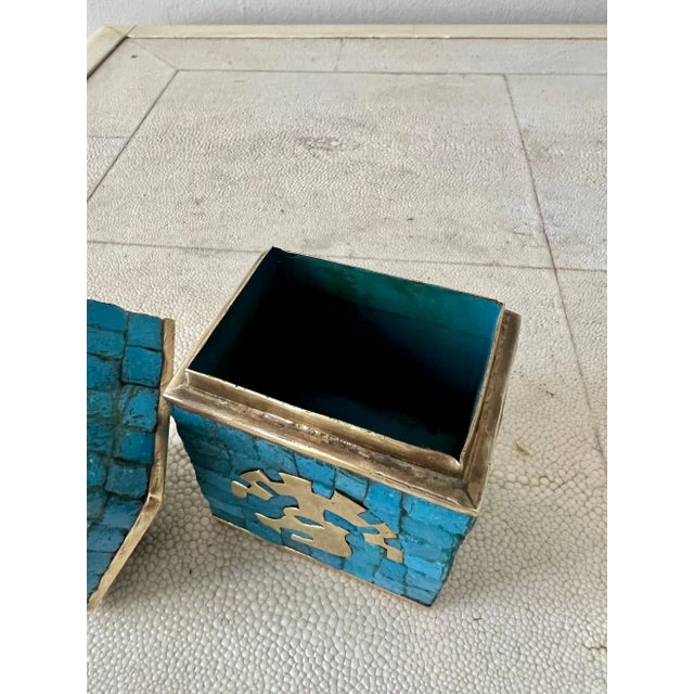 Salvador Teran Handwrought Mid-Century Modern Mexican Mosaic and Brass Box by Salvador Teran For Sale - Image 4 of 11