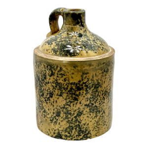 Unusual Antique American Blue Spongeware Decorated Stoneware 1 Gallon Size Spirits Jug - Circa 1900