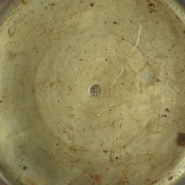 Metal Antique Chinese Bronze Bowl with Embossed Floral Border 19th Century For Sale - Image 7 of 7