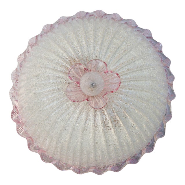 1970s Elegant Italian Pink and Murano Glass Ceiling Flower For Sale