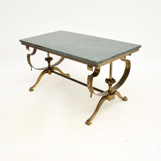 French Brass Coffee Table with Marble Top, 1930s For Sale - Image 3 of 9