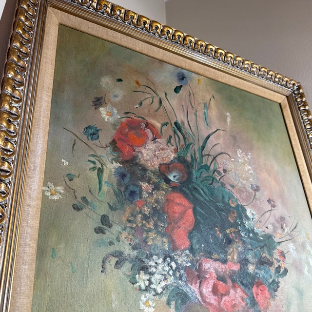 Vintage French Floral Still Life Oil Painting in Ornate Gold Frame ~ Signed Dixie 1972 For Sale - Image 9 of 12