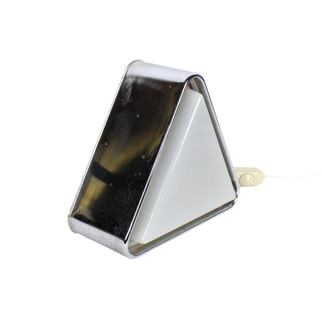 Vintage Mid-Century Modern Triangular Chrome and Glass Table Lamp For Sale - Image 4 of 11