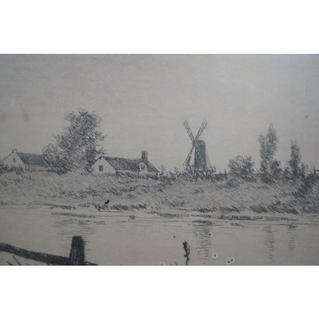 Printmaking Materials Antique Edward Loyal Field Signed Dutch Windmill Thatched Cottage Etching 32" For Sale - Image 7 of 14