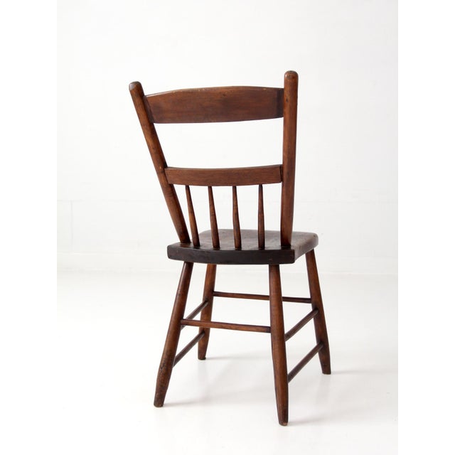 Antique Plank Seat Spindle Back Side Chair For Sale - Image 4 of 14