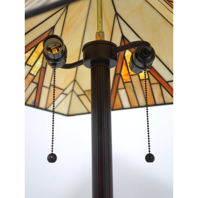 Glass 1980s Mission Arts & Crafts Style Floor Lamp W. Art Glass Shade For Sale - Image 7 of 12