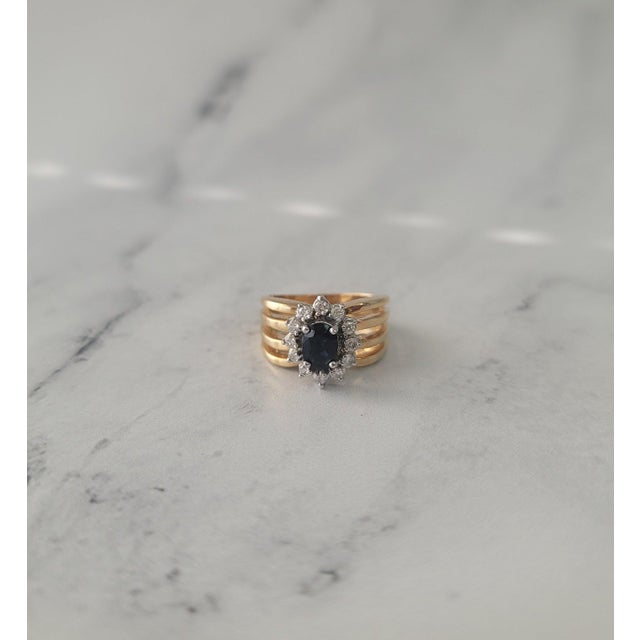 Diamond & Sapphire Halo Engagement Ring 1.25cttw 14k Yellow Gold, Size 9 For Sale - Image 4 of 4