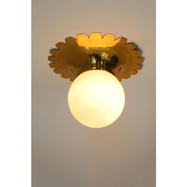 Small Vintage Swedish Flush Mount in Brass and Glass, 1960s For Sale - Image 4 of 6