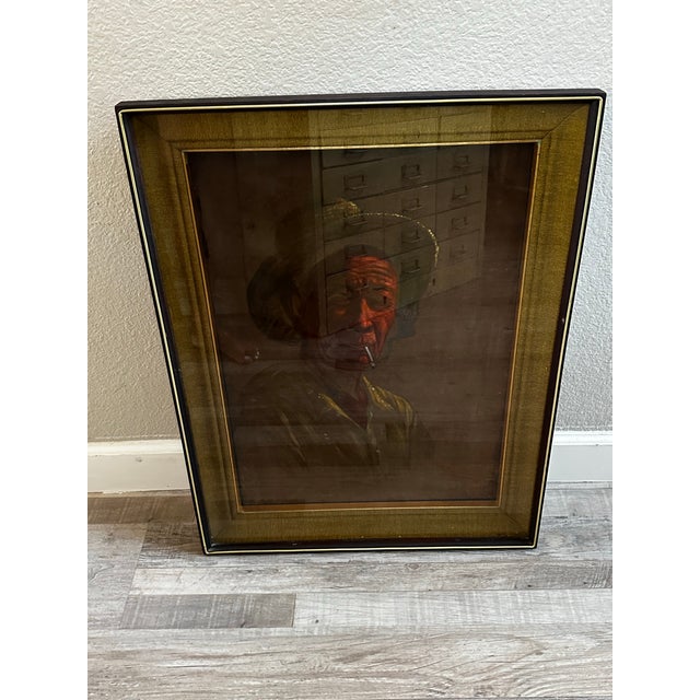 Red 1961 Mid-Century Companion Portraits, Signed and Framed — Pair For Sale - Image 8 of 12