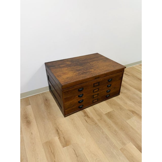 Antique Hamilton Printing Cabinet, Four Drawer Dark Oak Wood Dresser Collectable For Sale - Image 4 of 9