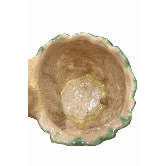 1980s Vintage Majolica-Style Easter Bunny With Cabbage – Green & Cream Crackle Glazed Ceramic Rabbit, Cottage Garden Decor For Sale - Image 5 of 9