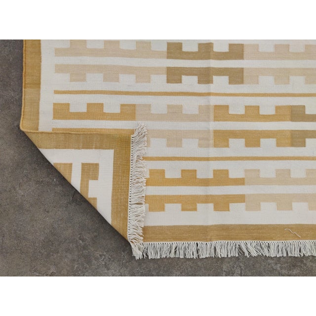 Casa Cosima Handmade Cotton Natural Vegetable Dyed Reversible Yellow Marianne Rug - 8'x10' For Sale - Image 4 of 12