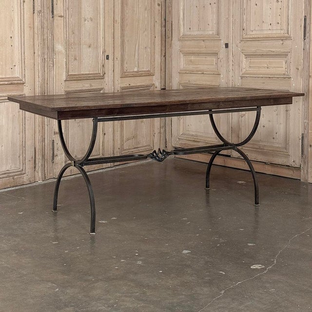 Country French Hand Forged Iron Dining Table With Antique Oak Top For Sale - Image 13 of 18
