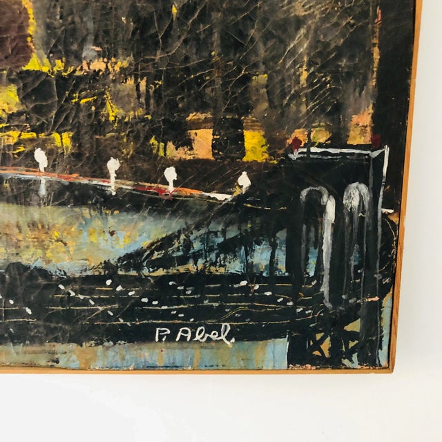 Mid-Century Modern Vintage Oversize Oil Painting of Brooklyn Bridge For Sale - Image 3 of 7