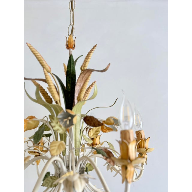 French Floral and Wheat Tole 6-Light Chandelier from Sofidis FlorArt, Late 20th Century For Sale - Image 6 of 18
