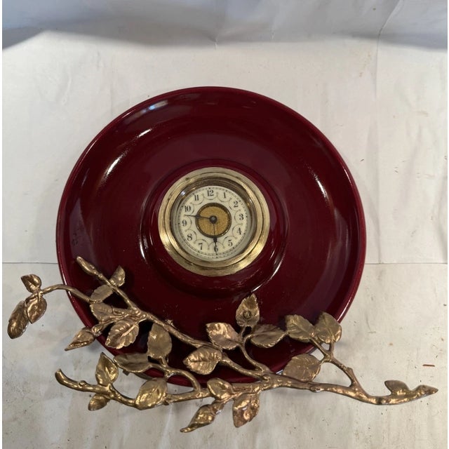 Metal Antique German Art Nouveau Ceramic Dish Desk Clock With Metal Detailing For Sale - Image 7 of 11