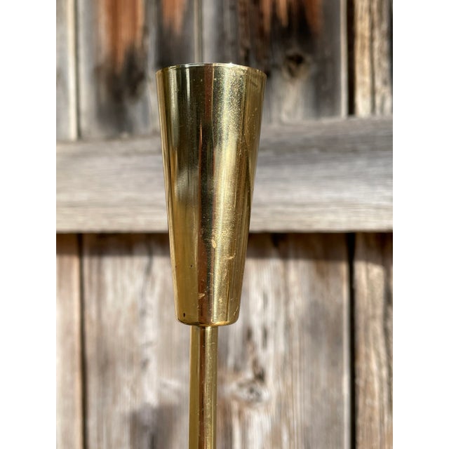Metal Mid-Century Modern Gold-Tone Metal Candelabras- a Pair For Sale - Image 7 of 12
