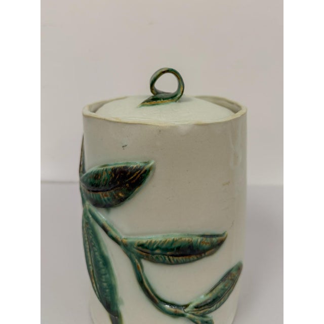 Vintage Studio Pottery Jar Lid Vine Leaf Design Handcrafted Ceramic For Sale - Image 4 of 9
