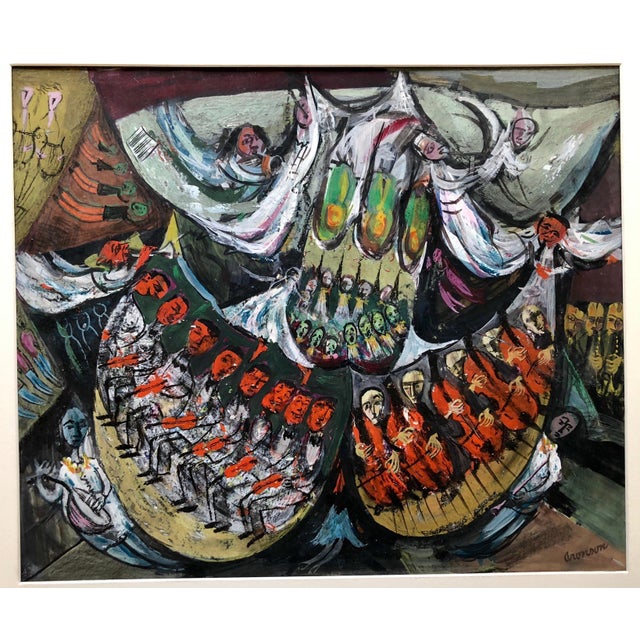 Very vibrant, dynamic orchestra scene reminiscent of the work of Mopp (Max Oppenheim) David Aronson, (1923-2015) son of a...