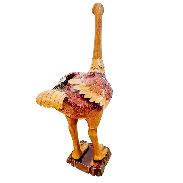 Large Scale 1970s Wicker & Bamboo Standing Ostrich Box For Sale - Image 4 of 13