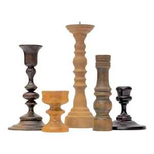 Multi-Toned Vintage Wooden Candle Holder Curation - Group of 5