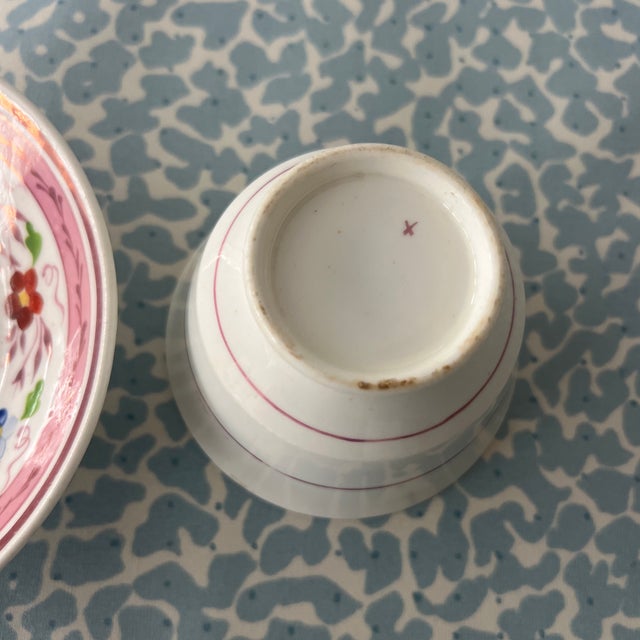 Charming Antique English Pink LusterWare Cup and Saucer For Sale - Image 4 of 6