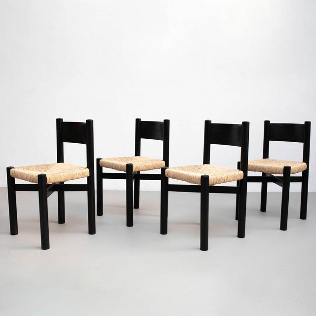 Wood and Rattan Chairs attributed to Charlotte Perriand, 1980s, Set of 4 For Sale - Image 3 of 18