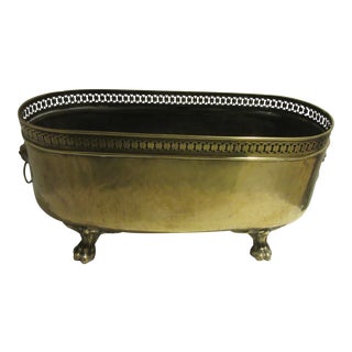 Antique English Brass Planter With Lion Handles For Sale