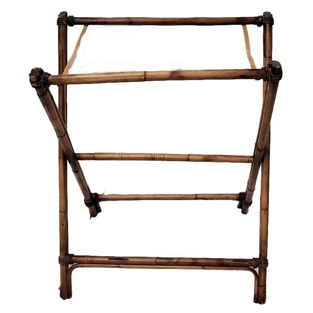 Vintage Palm Beach Chic Oversized Bamboo Folding Butler's Tray Cocktail Table With Rope Detail For Sale In Las Vegas - Image 6 of 9