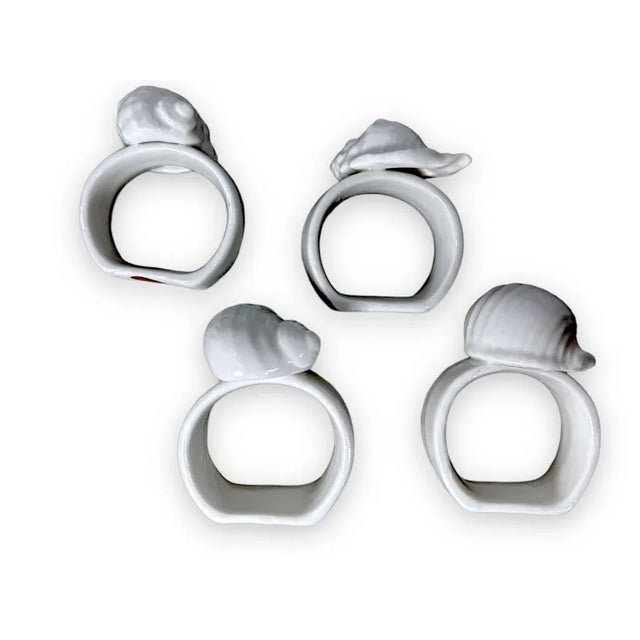 Realism Vintage Coastal Bone China Shell Motif Napkin Holder - Set of 4 For Sale - Image 3 of 6