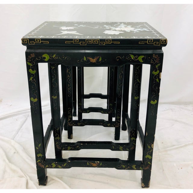 Antique Chinoiserie Painted Lacquerware Nesting Tables - Set of 4 ...