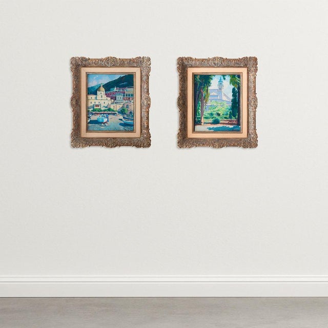 Positano and Valldemossa, Landscapes, 1990s, Oil on Canvas, Set of 2, in Very Good conditions. Designed 1990 to 1999