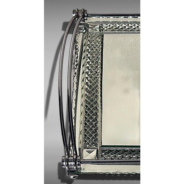 Art Deco French Nickel-Plated Metal Tray With Cut and Etched Mirror Surface For Sale - Image 10 of 18