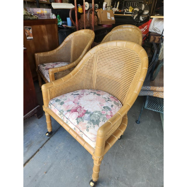 1980s 4 Vintage Cane Chairs on Coasters For Sale - Image 5 of 8
