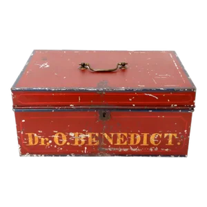 Antique Original Hand Painted Steel Traveling Doctors Apothecary Lock Box