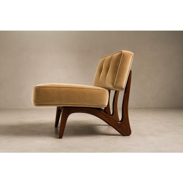 Brazilian Modern Sofa in Imbuia Wood and Champagne Camel Mohair, Cimo, Brazil, 1950s For Sale - Image 15 of 18