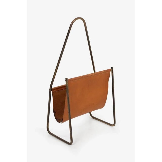 Illums Bolighus Carl Auböck Brass and Leather Magazine Rack For Sale - Image 4 of 11