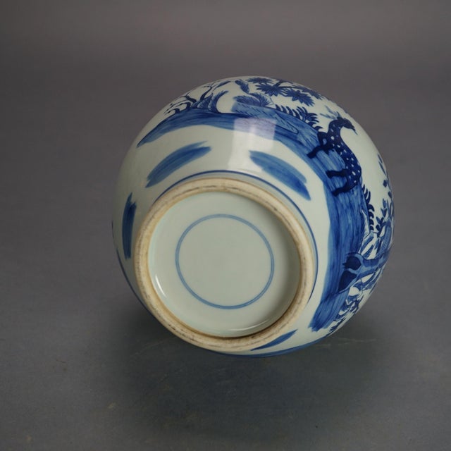 Ceramic Chinese Blue & White Pottery Bottle Vase with Garden Scene & Deer, Early 20th Century For Sale - Image 7 of 8