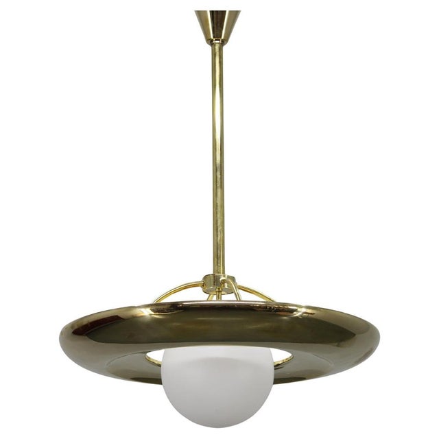 Art Deco Brass Pendant Light with White Glass, Czechoslovakia, 1930s For Sale - Image 13 of 13